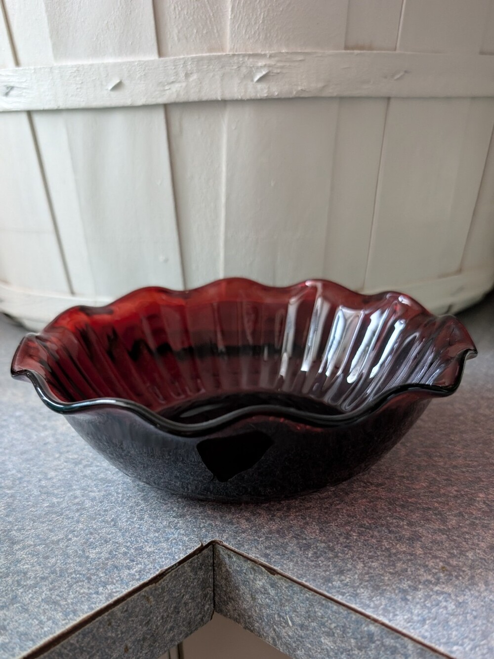 Vintage Anchor Hocking Royal Ruby Red Glass Scalloped Ruffled Bowl